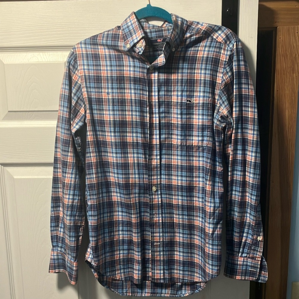 Vineyard Vines Blue and Red Plaid Casual Button Down Shirt